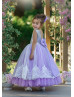Silver Sequin Purple Tulle V Back Twirl Flower Girl Dress